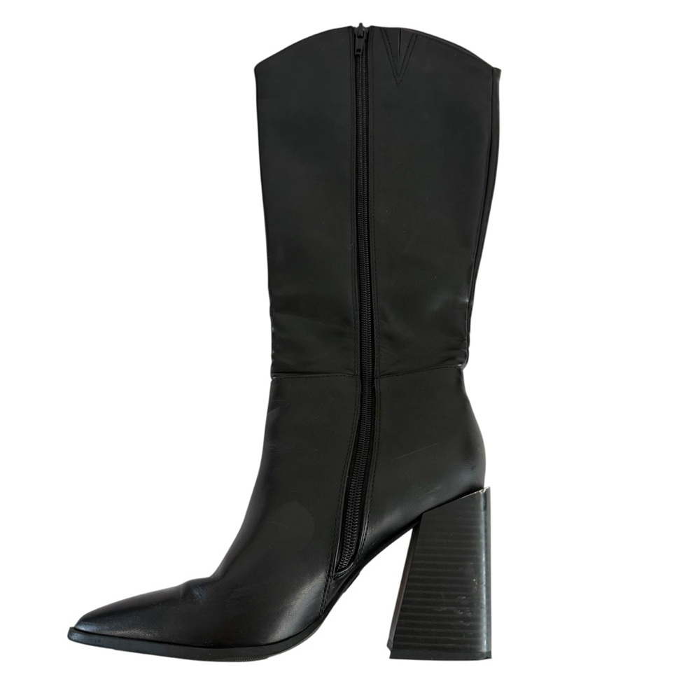 Wild Pair Black Knee High Boots Block Heel Pointed Toe Zip Up Size 7